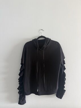 Alo Open Ruffle-Sleeve Hoodie Sweater